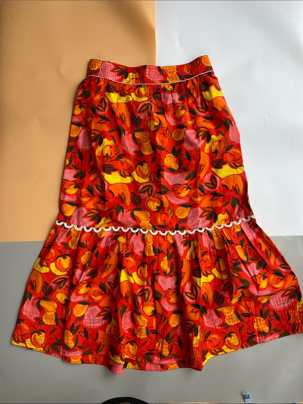 FARM Rio Red Orange Yellow Floral A-Line Skirt